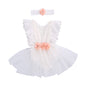 stylesilove Baby Girls Elegant White Lace Eyelet Flower Tulle Romper & Headband 2pcs Flower Girl Tutu Dress Outfit