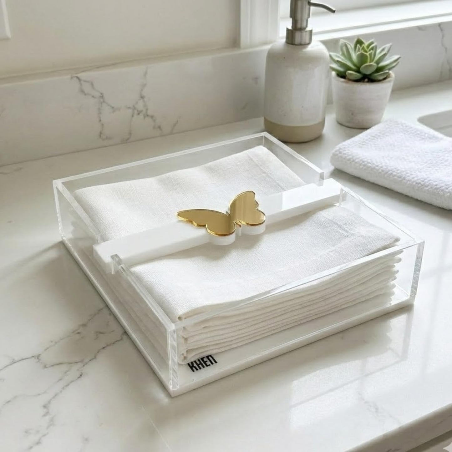 Butterfly Napkin Holder, Single Piece, Clear White Acrylic