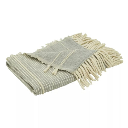 Fennco Styles Chunky Striped Throw Blanket with Tassel 50" W x 60" L - Grey Cotton Wool Woven Blanket for Couch, Bedroom, Living Room and Office Décor