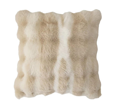 Fennco Styles Luxury Faux Fur Decorative Throw Pillow Cover 18" W X 18" L – Ivory Plush Fluffy Cushion Case for Couch, Bedroom, Living Room and Office Décor