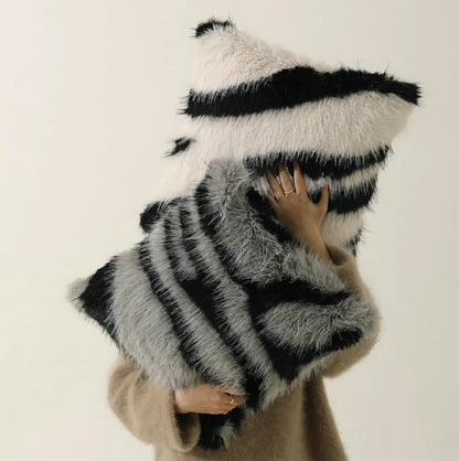 Fennco Styles Zebra Stripe Faux Fur Animal Design Decorative Throw Pillow Cover 18" W x 18" L – Grey Plush Cushion Case for Couch, Bedroom, Living Room and Office Décor