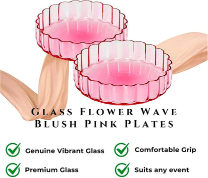 Khen Glass Flower Wave Colored Plates | Set of 2 | Blush Pink Green