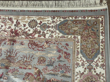 Turkish Silk Rug 5x7, Hunting Design, Animal Pictorials, Bamboo Silk