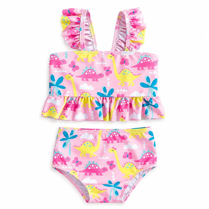Stylesilove Toddler Girls Dinosaur Tankini Swimsuit Ruffle Two Piece Swim Set