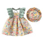 stylesilove Baby Toddler Girls Multi Floral Printed Sleeveless Ruffle Cotton Dress & Hat 2pcs Spring Summer Green Sundress