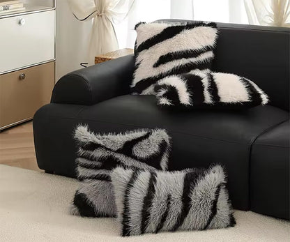 Fennco Styles Zebra Stripe Faux Fur Animal Design Decorative Throw Pillow Cover 18" W x 18" L – Grey Plush Cushion Case for Couch, Bedroom, Living Room and Office Décor