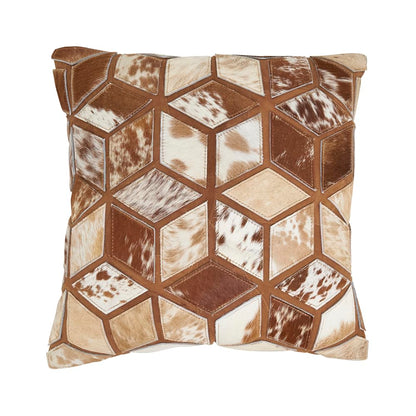 Fennco Styles Diamond Patchwork Hair On Leather Decorative Throw Pillow Cover 16" W x 16" L - Black & White Cushion Case for Home, Couch, Bedroom, Living Room and Office Décor