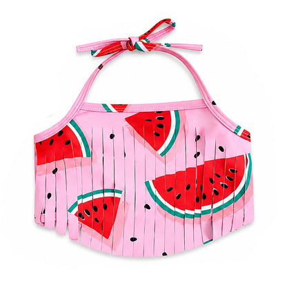Stylesilove Toddler Girl Watermelon Fringe Swimsuit Set with Headband 3 Piece Swimwear