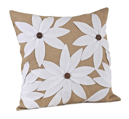 Fennco Styles Poinsettia Holiday Flower Design Cotton Jute Throw Pillow 18"W x 18"L - Natural Cushion for Couch, Living Room, Christmas and Office Decor