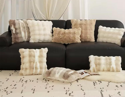 Fennco Styles Luxury Faux Fur Decorative Throw Pillow Cover 18" W X 18" L – Ivory Plush Fluffy Cushion Case for Couch, Bedroom, Living Room and Office Décor