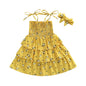 stylesilove Baby Toddler Girls Floral Print Smocked Tiered Sleeveless Dress & Headband 2pcs Summer Ruffle Sundress Outfit