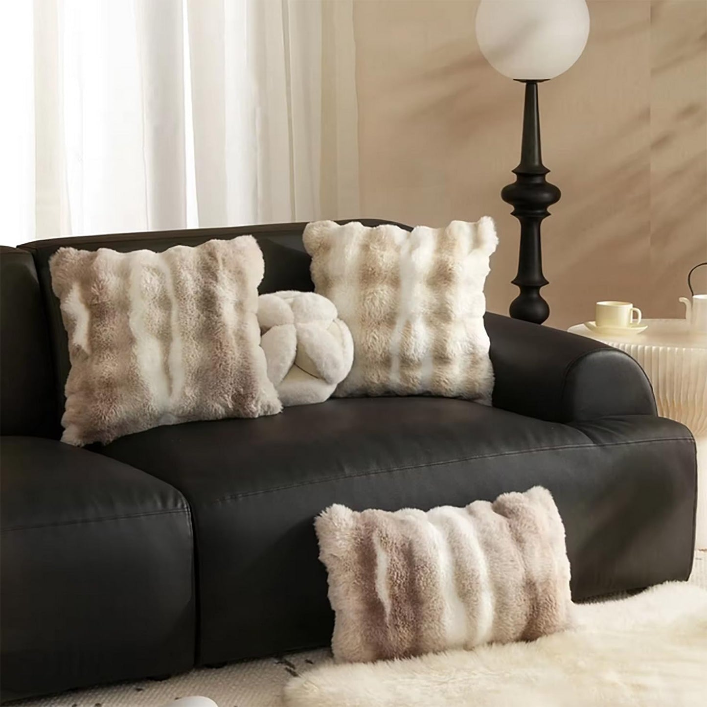 Fennco Styles Luxury Faux Fur Decorative Throw Pillow Cover 18" W X 18" L – Ivory Plush Fluffy Cushion Case for Couch, Bedroom, Living Room and Office Décor