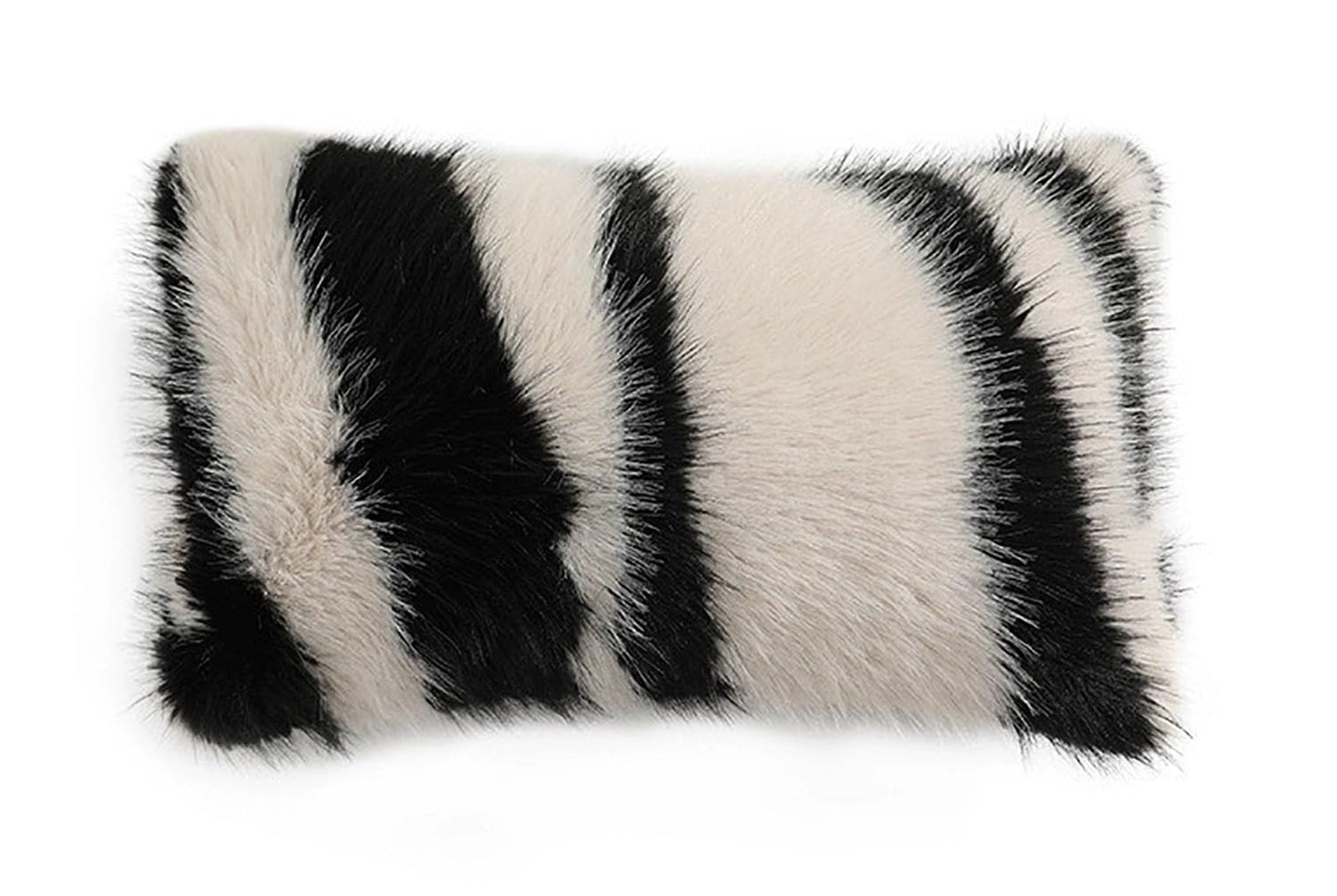 Fennco Styles Zebra Stripe Faux Fur Animal Design Decorative Throw Pillow Cover 18" W x 18" L – Grey Plush Cushion Case for Couch, Bedroom, Living Room and Office Décor