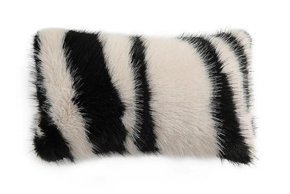 Fennco Styles Zebra Stripe Faux Fur Animal Design Decorative Throw Pillow Cover 18" W x 18" L – Grey Plush Cushion Case for Couch, Bedroom, Living Room and Office Décor