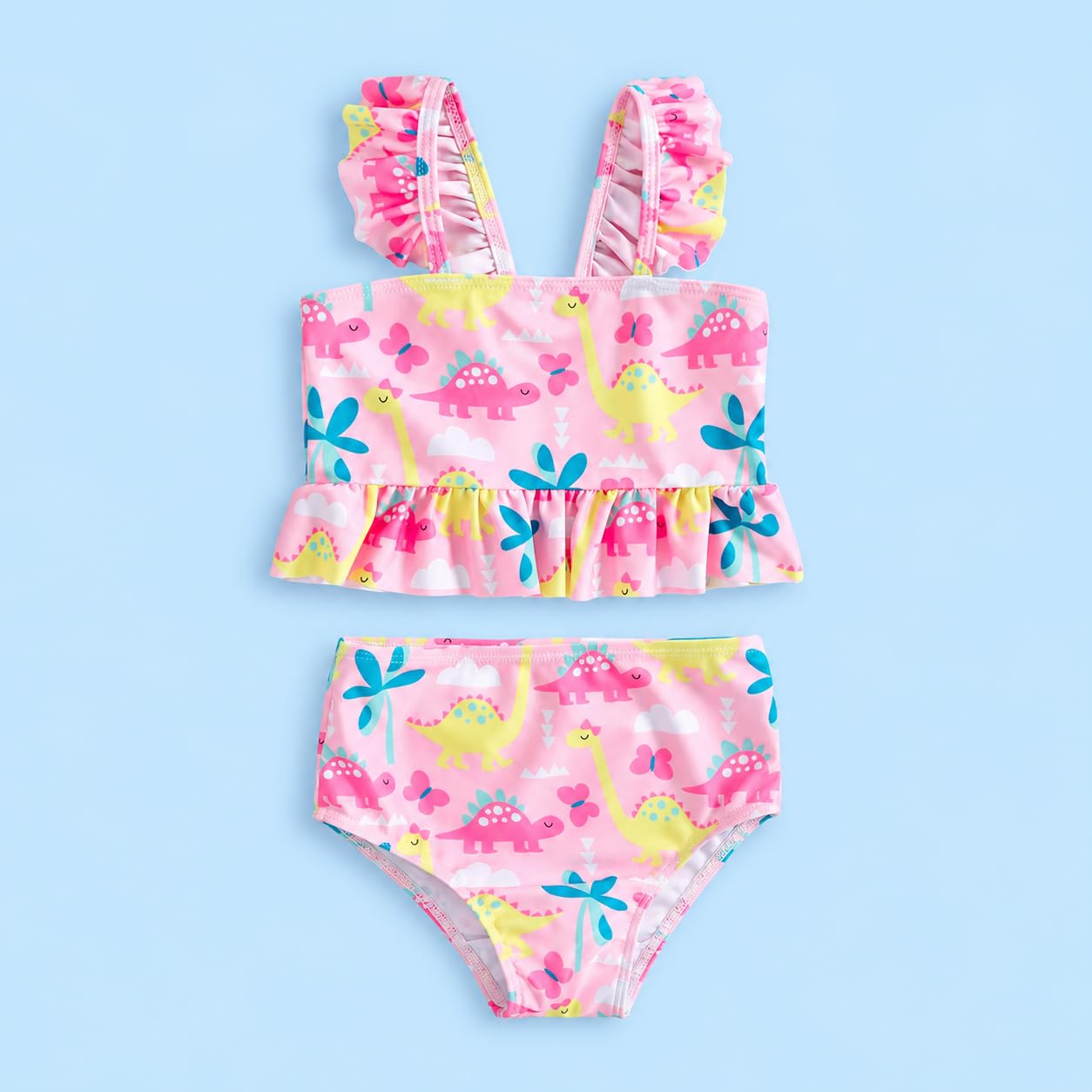 Stylesilove Toddler Girls Dinosaur Tankini Swimsuit Ruffle Two Piece Swim Set