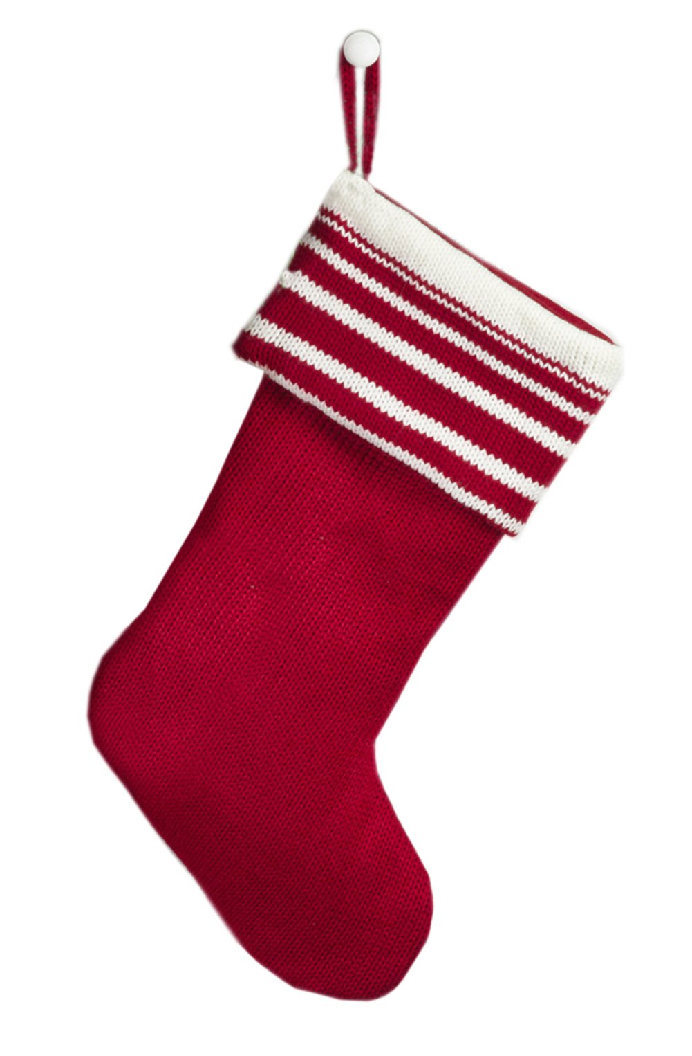 Fennco Styles Red Cable Knit Classic Striped Design Holiday Christmas Stocking - 8.5" W X 19" L