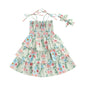 stylesilove Baby Toddler Girls Floral Print Smocked Tiered Sleeveless Dress & Headband 2pcs Summer Ruffle Sundress Outfit