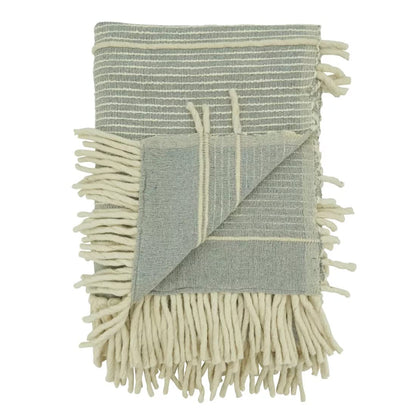 Fennco Styles Chunky Striped Throw Blanket with Tassel 50" W x 60" L - Grey Cotton Wool Woven Blanket for Couch, Bedroom, Living Room and Office Décor