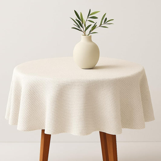 Fennco Styles Waffle Weave Solid Color Tablecloth 56" X 72" - Natural Refined Woven Table Cover for Home Décor, Dining Table, Banquets, Holidays and Special Occasions