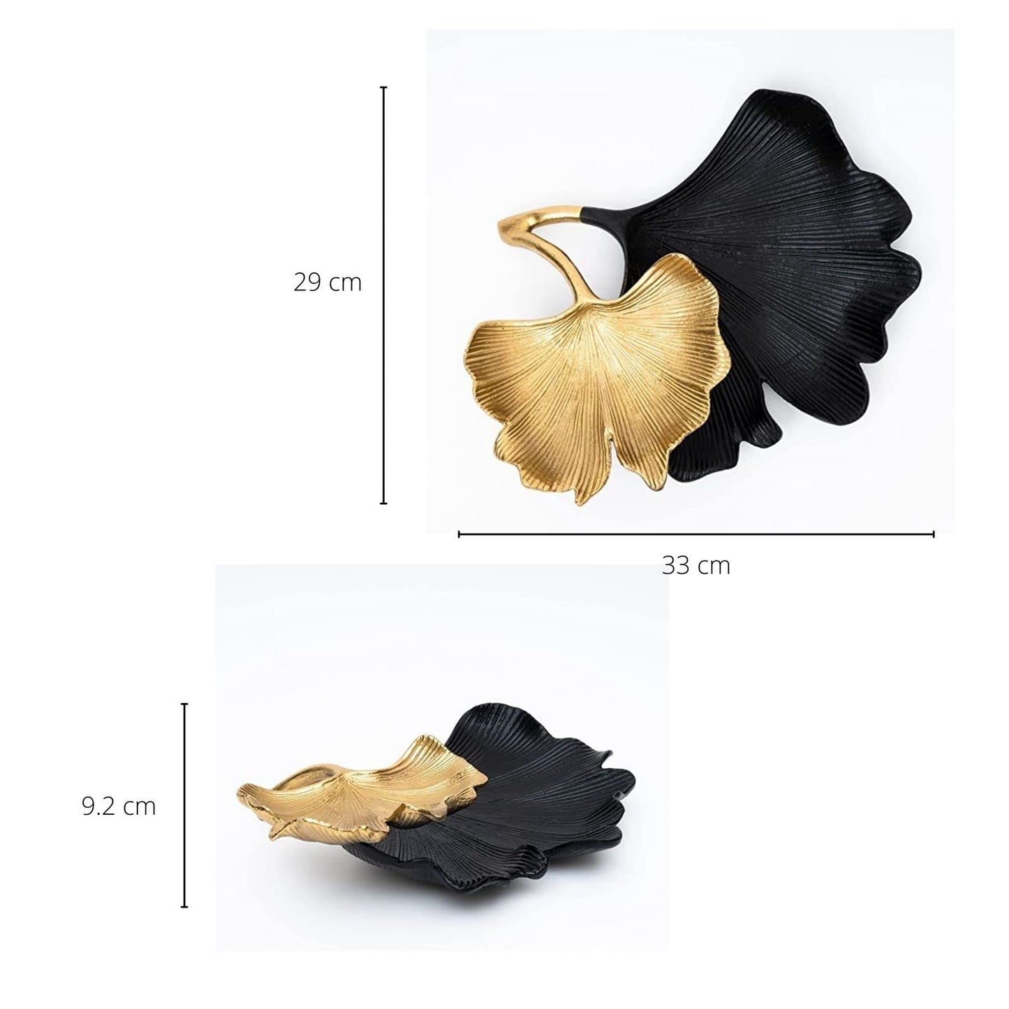 Black & Gold Ginkgo Leaf Tray, 2-Tier Centerpiece