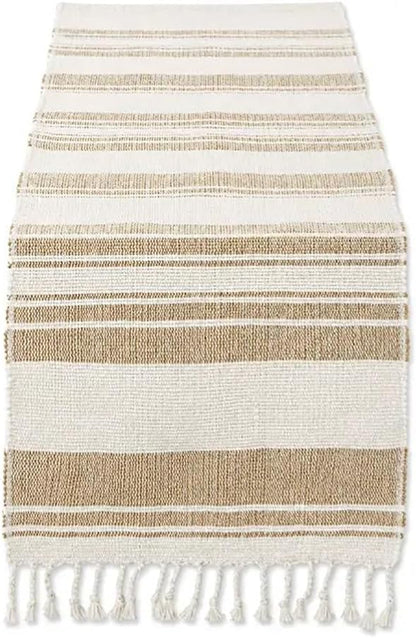 Fennco Styles Farmhouse Cotton Jute Table Runner with Tassel Fringe 14 x 72 Inch - Rustic Natural and Ivory Woven Table Cover for Kitchen, Dining Room, Everyday Use and Seasonal Entertaining