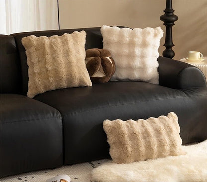 Fennco Styles Luxury Faux Fur Decorative Filled Throw Pillow 18" W x 18" L – Ivory Plush Fluffy Cushion for Couch, Bedroom, Living Room and Office Décor
