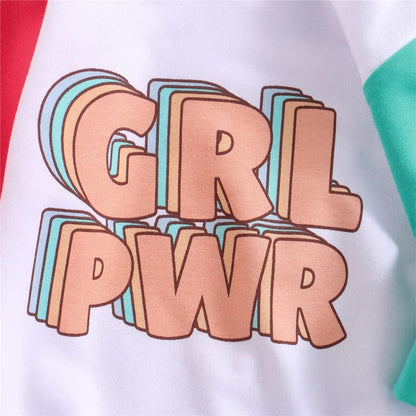 stylesilove Infant Baby Girl PWR Color Block Long Sleeve Cotton Sweatshirt Romper Toddler Girls Oversized Jumpsuit