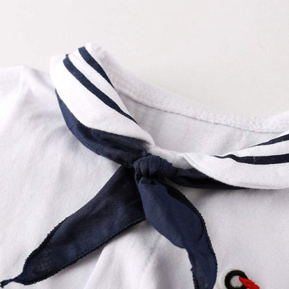 Styles I Love Baby Boys Marine Sailor Short Sleeve White Romper Onesie with Necktie 2pcs Holiday Outfit