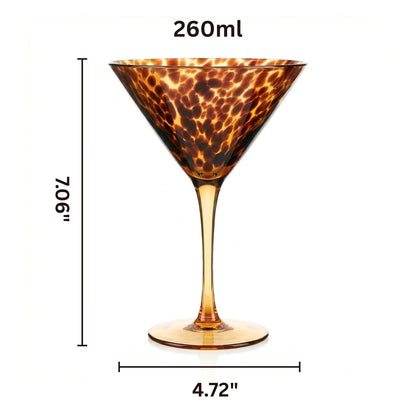 Tortoise Leopard Print Martini 9oz - Set of 2, 7.1" Spotted Borosilicate Cocktail