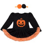 stylesilove Infant Baby Girls Pumpkin Long Sleeve Cotton Romper Tutu Dress and Headband 2pcs Fall Spooky Outfit