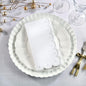 Fennco Styles Silver Embroidered Scalloped Cloth Napkins 20"x20", Set of 4 - Elegant Dinner Napkins for Holiday Dining, Weddings & Everyday Use