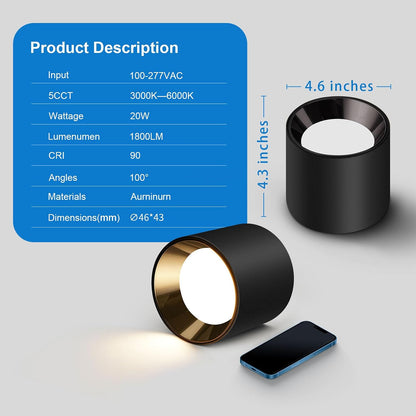 Modern Flush Mount Ceiling Light | 4.8" LED Cylinder Fixture for Hallway, 5CCT 3000K-6000K Dimmable, CRI90+