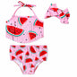 Stylesilove Toddler Girl Watermelon Fringe Swimsuit Set with Headband 3 Piece Swimwear