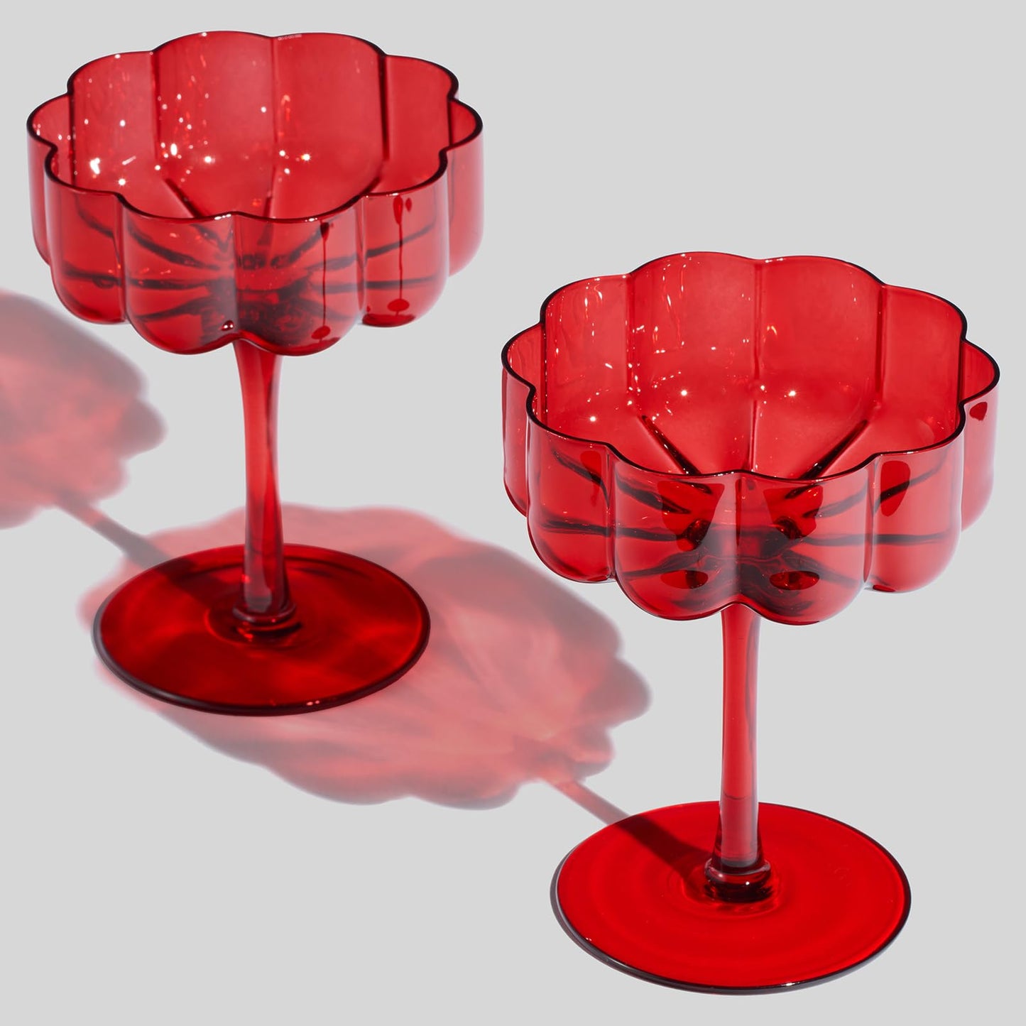 Flower Vintage Wavy Glass Coupes Martini, Champagne & Cocktail Coupes - Set of 2