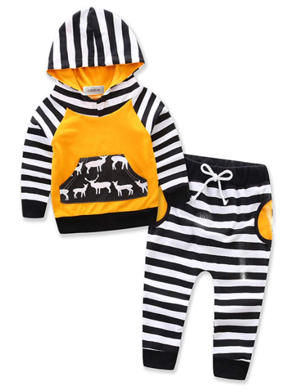stylesilove Toddler Little Boys Plaid Striped Long Sleeve Hoodie and Pants 2pcs Patterned Cotton Outfit