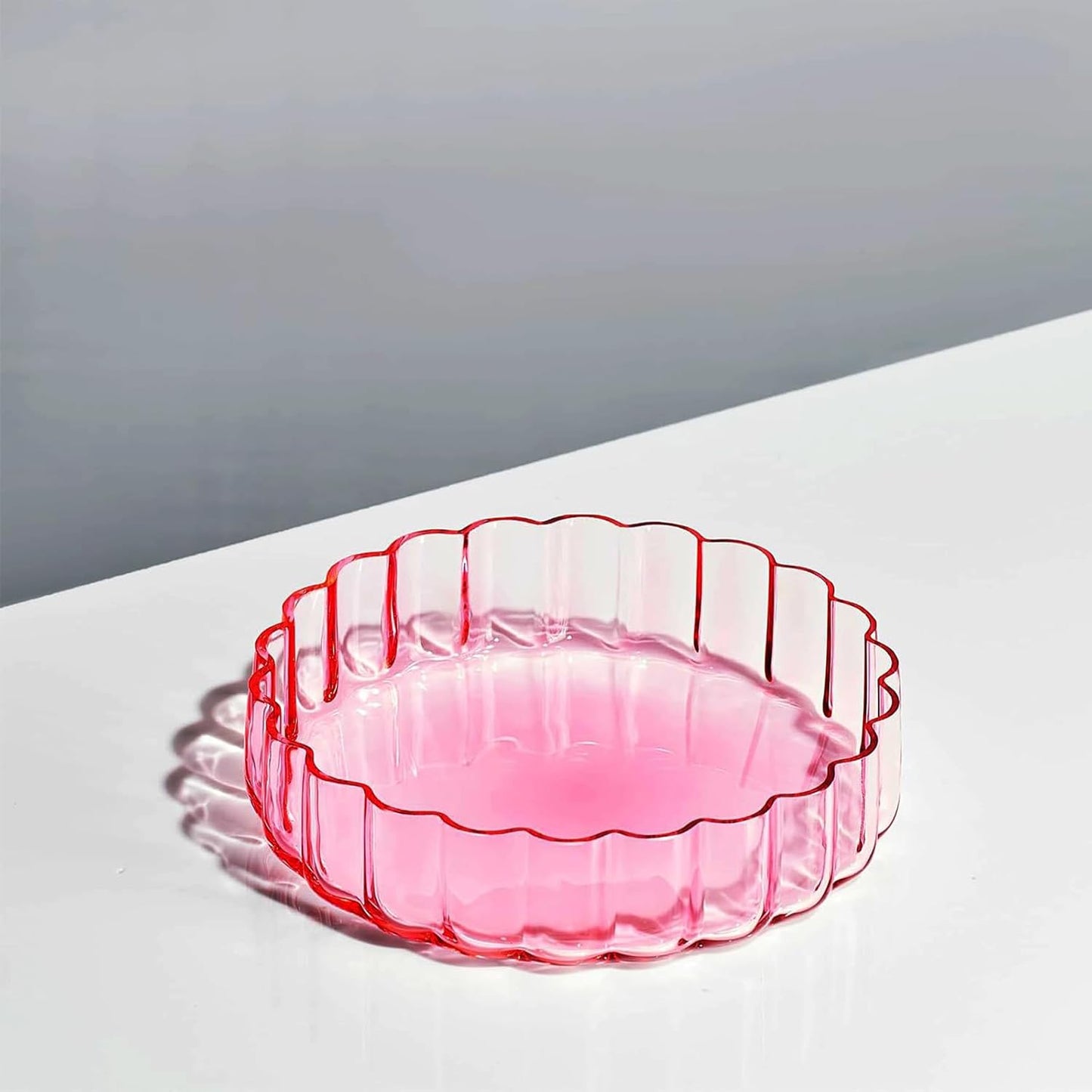 Khen Glass Flower Wave Colored Plates | Set of 2 | Blush Pink Green