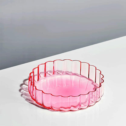 Khen Glass Flower Wave Colored Plates | Set of 2 | Blush Pink Green