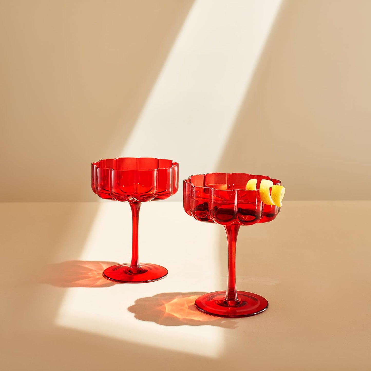 Flower Vintage Wavy Glass Coupes Martini, Champagne & Cocktail Coupes - Set of 2