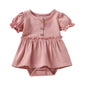 stylesilove Infant Baby Girls Solid Button Front Ruffle Short Sleeve Cotton Romper Dress Spring Summer Dressy Outfit