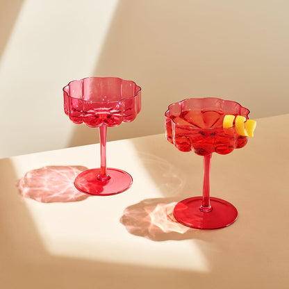 Flower Vintage Wavy Glass Coupes Martini, Champagne & Cocktail Coupes - Set of 2