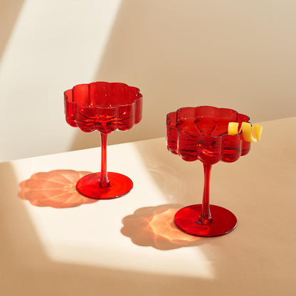 Flower Vintage Wavy Glass Coupes Martini, Champagne & Cocktail Coupes - Set of 2