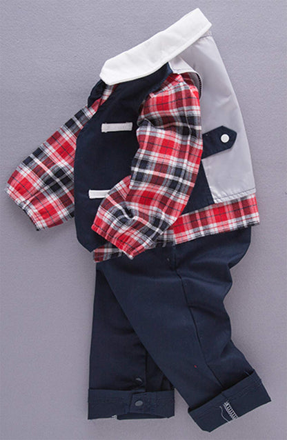 stylesilove Toddler Boys Long Sleeve Bow-tie Tuxedo Romper with Vest 2 Pcs Autumn Winter Formal Outfit
