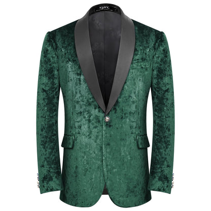 WYWK Men's Velvet One Button Blazer