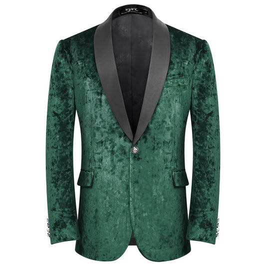 WYWK Men's Velvet One Button Blazer