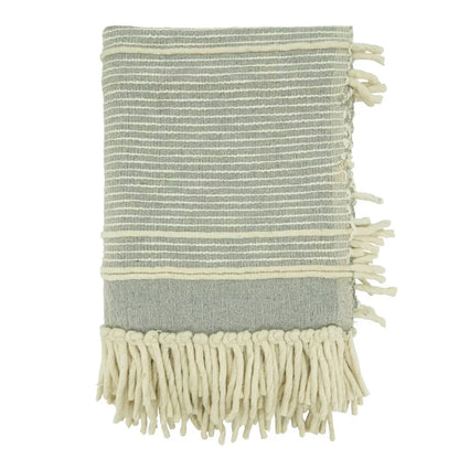 Fennco Styles Chunky Striped Throw Blanket with Tassel 50" W x 60" L - Grey Cotton Wool Woven Blanket for Couch, Bedroom, Living Room and Office Décor