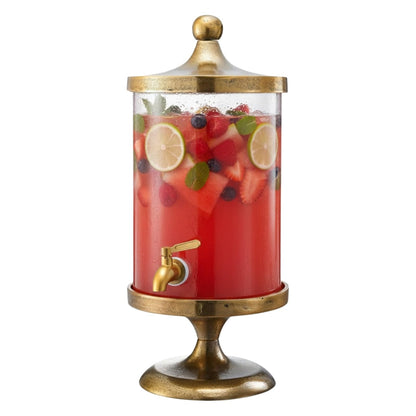 Brass Gold & Glass, 3 Gallon Beverage Dispenser w/ Bamboo Stand & Spigot, 20.1" Tall Large