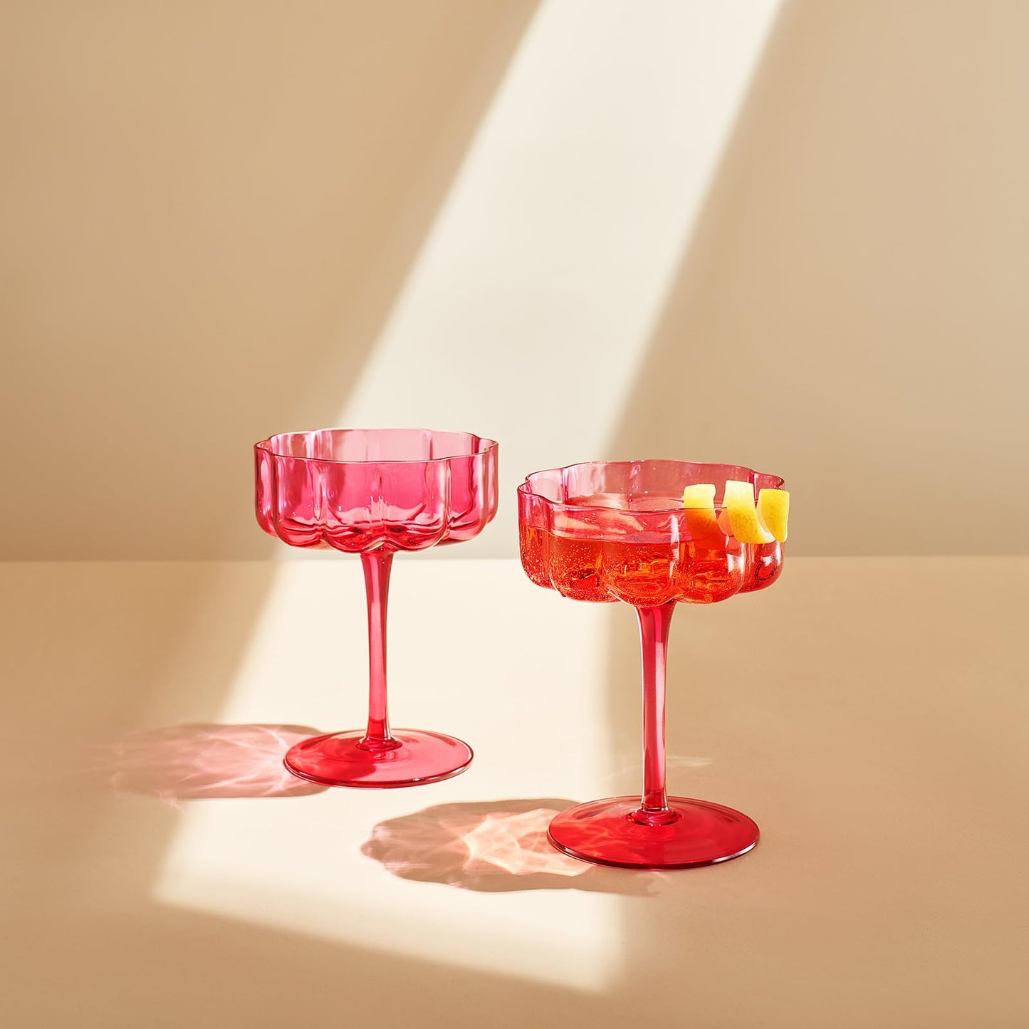 Flower Vintage Wavy Glass Coupes Martini, Champagne & Cocktail Coupes - Set of 2