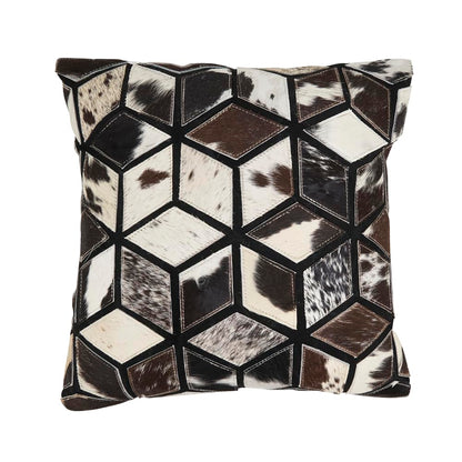 Fennco Styles Diamond Patchwork Hair On Leather Decorative Throw Pillow Cover 16" W x 16" L - Black & White Cushion Case for Home, Couch, Bedroom, Living Room and Office Décor