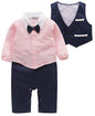 stylesilove Toddler Boys Long Sleeve Bow-tie Tuxedo Romper with Vest 2 Pcs Autumn Winter Formal Outfit
