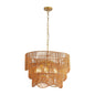 Chandelier With 7 Light E26 Base, Adjustable Height Wave Pendant Light For Living Room - Gold